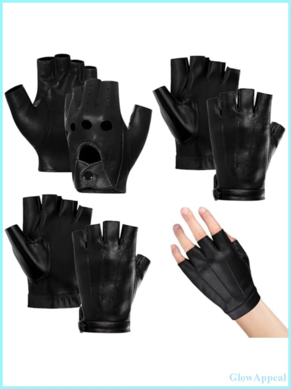 3 Pairs Fingerless Punk Gloves Faux Leather for Women Men Driving Cycling